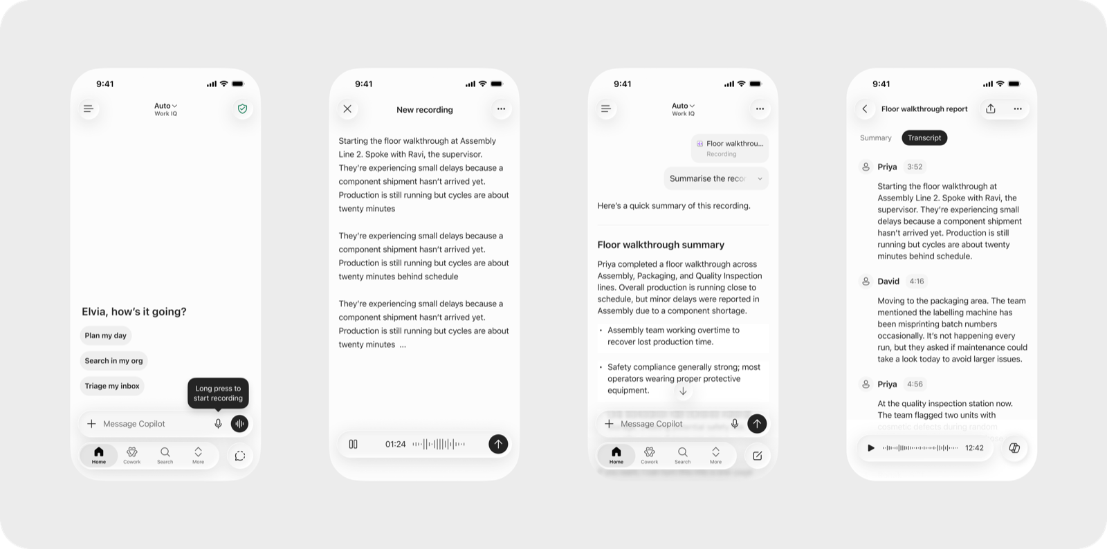 Record capture and transcript experience